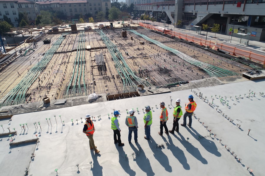 Construction workers on a building site