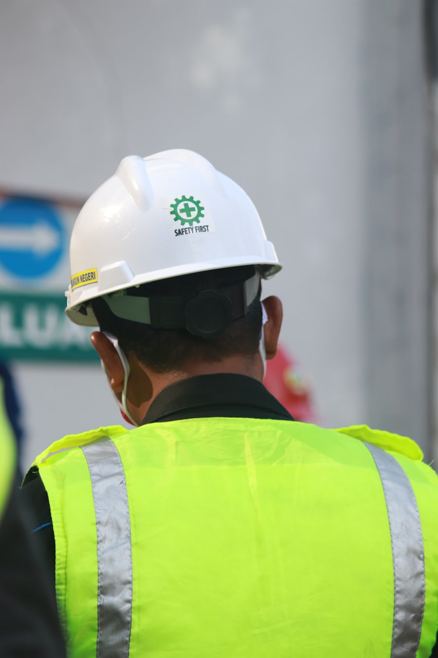 Safety inspector wearing a hard hat and high-visibility vest
